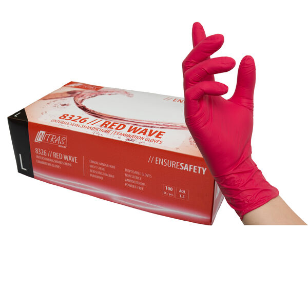 Handschuhe Nitril puderfrei red wave / rot Handschuhe Nitril puderfrei red wave XS